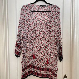 AVA CHRISTINE Bohemian Floral Paisley V-Neck Tunic Top Mini-Dress 3X